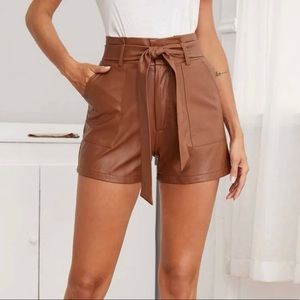 Patch Pocket Belted Pleather Shorts